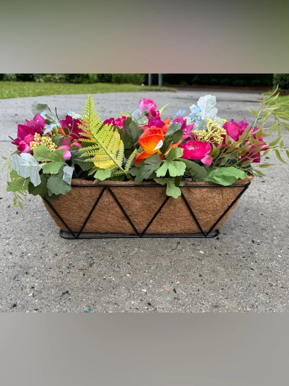 Colorful Fuchsia & Mixed Faux Floral Window Planter